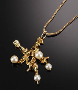 Halskæde, 14 kt guld kulturperler