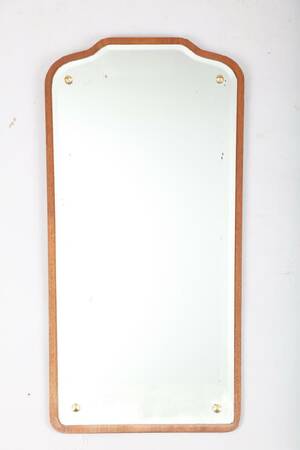 SPEGEL, 1950-TAL, TEAK, FASETTERAT GLAS, 82 X 41 CM