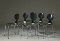 Arne Jacobsen. Seks Myrerstole, sortlakerede, model 3100