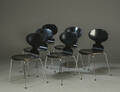 Arne Jacobsen. Seks Myrerstole, sortlakerede, model 3100