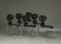 Arne Jacobsen. Seks Myrerstole, sortlakerede, model 3100 Denne vare er sat til omsalg under nyt varenummer 4239951