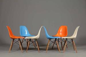 Charles Eames. Sæt på seks skalstole, model DSW 6