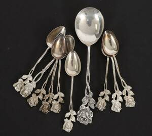 Kaffeskedar 9st samt serveringssked, silver, 1900-tal