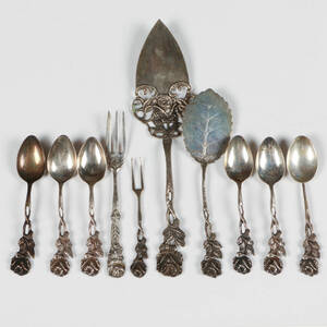 SERVERINGSBESTICK, KAFFESKEDAR, Rosen, 10 delar, silver