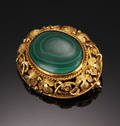 14 kt guldbroche med malakit