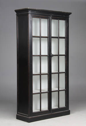 Vitrineskab, sort antikbemaling