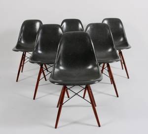 Charles Eames 1907-1978 Sæt på seks skalstole, model DSW, mørkegrå 6