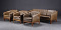 Trepers. sofa samt tre lænestole, læder og palisander. 4