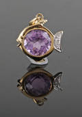 Diamond  violet amethyst fish pendant approx. 0.01ct