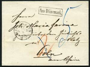 1860. Brev omslag sendt som kassebrev fra KØBENHAVN 11.9.1860 til Cöln via Hamburg 