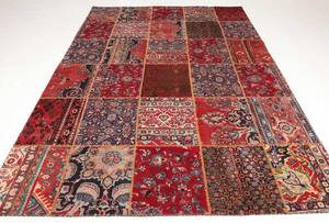 Patchwork, persisk håndknyttet tæppe, 310x210 cm.