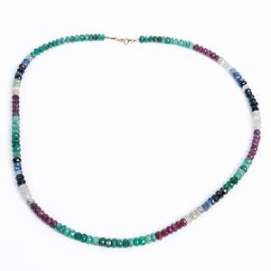 COLLIER Rubiner, safirer, smaragder, guldlås, l48cm