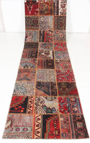 Orientalisk handknuten matta, Patchwork 305x90 cm