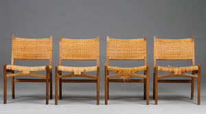 Hans J. Wegner. Sæt på fire stole af egetræ, model CH-314 