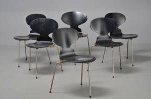 Arne Jacobsen, Sæt på 6 stole, Myren, sort , 195060erne 6