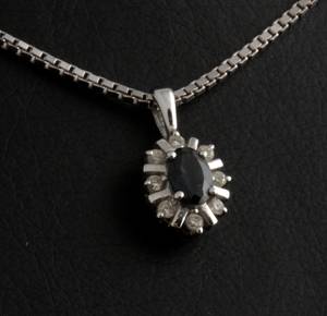 Safir og diamantvedhæng, 14kt