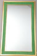 SPEGEL, FÖRGYLLD RAM, KLÄDD MED GRÖNT LINNETYG, 101 X 61 CM