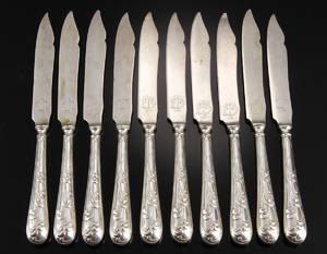 10 frugtknive, sølv 10