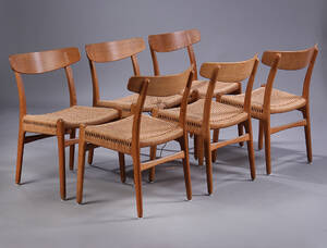 Hans J. Wegner. Seks stole, model CH23 med stel af egetræ. 6 