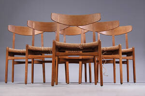 Hans J. Wegner. Seks stole, model CH23 med stel af egetræ. 6 