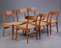 Hans J. Wegner. Seks stole, model CH23 med stel af egetræ. 6 
