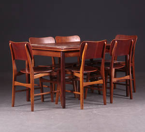 Dansk møbelproducent Bord samt seks stole, teak 7