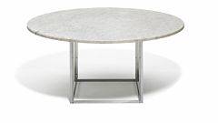 Poul Kjærholm PK-54. Spisebord med kubeformet stel af matforkromet stål. Diam. 140.