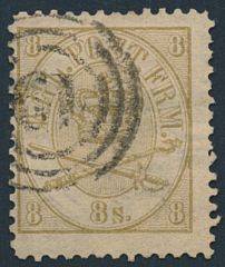1864. 8 sk. 1870 linietakket 12 12. Stemplet. AFA 4000