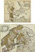 Nicolaus Wisscher La Scandiæ and Daniæ. Two handcoloured copperplates. Visible size 57 x 72.5 and 47 x 57 cm. 2
