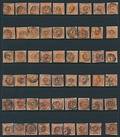 1858. 4 sk. brun. Planche med 54 stemplede mærker.