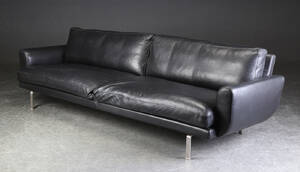 Tre-pers. sofa, sort læder 