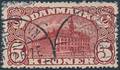 1912. 5 kr. Posthus, brunrød. Vm.III. Variant Plet i posthorn. AFA 2800