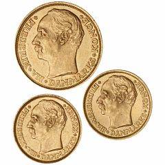 20 kr 1909, 10 kr 1908, 1909, H 1, 2, F 297, 298, i alt 3 stk.