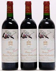 3 bts. Château Mouton Rothschild, Pauillac. 1. Cru Classé 1996 A hfin.