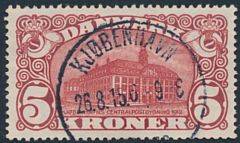 1915. 5 kr. Posthus, brunrød. Vm.IV. Flot mærke stemplet Kjøbenhavn 26.8.15