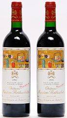 2 bts. Château Mouton Rothschild, Pauillac. 1. Cru Classé 1991 A hfin.