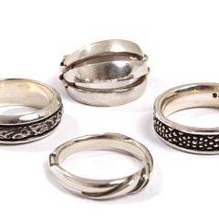 Georg Jensen Fire ringe af sterlingsølv. Udført hos Georg Jensen efter 1945. Dessin 28C, 426, 427, 238. Str. 49-63. 4