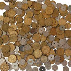 Samling af diverse 1 og 2 kr fra Christian X samt diverse nyere 25 øre og 1 og 2 kr mønter, i alt 365 stk.