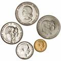 10 kr 1913, H 2, F 300, erindringsmønter 1892, 1960, 1964, 1 kr 1915 pudset, i alt 5 stk.