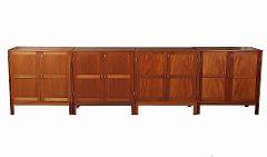 Christian Hvidt Sæt på fire skabe af mahogni, front med to låger, bag hvilke hylder samt arkivskuffer. Udført hos Søborg Møbelfabrik. 4