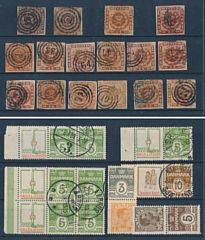 Danmark. 2 små plancher med skilling, Reklamemærker m.m.