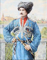Nikolai Sergeevich Matveev Portræt af Kuban-kosakken, Kaptajn Abatsiev. Sign. N. Matveev med kyrilliske bogstaver. Vandfarve på papir. 47 x 37.
