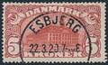1915. 5 kr. Posthus, brunrød. Vm.IV. LUXUS-stempel ESBJERG 22.3.20.