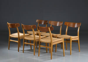 Hans J. Wegner, seks spisestole af egetræ, model CH23 6