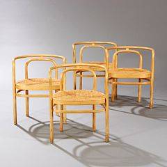 Poul Kjærholm PK 15. Sæt på fire stole med stel af ask. Sæde af fransk flet. 4
