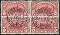 1912. 5 kr. Posthus, brunrød. Vm.III. Pragtfuld 4-BLOK, annulleret med 2 retvendte stempler KJØBENHAVN TOLD-POSTK. P. 1-8.17. Attest Møller.