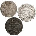 Dansk Vestindien, Frederik V, 24 skilling 1763, 1764, H 6, Sieg 7 samtidig forfalskning af 24 skilling 1764, i alt 3 stk. i varierende kvalitet