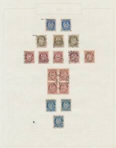 Norge. Rodet samling på albumblade med bl.a. varianter, lux-stempler m.m.