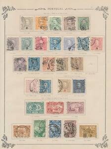 Portugal. 1853-1926. Gammel samling på løse sider med flere bedre mærker