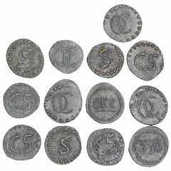 Lille lot blytegn, C5OCC, C5OC, C5S, OCS, 4 forskellige, i alt 13 stk.